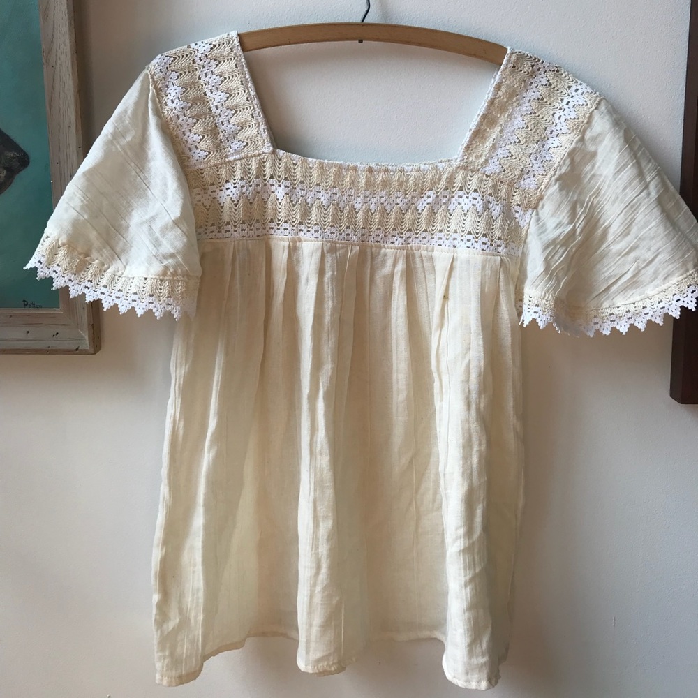 Vintage handmade Mexican boho blouse top size M